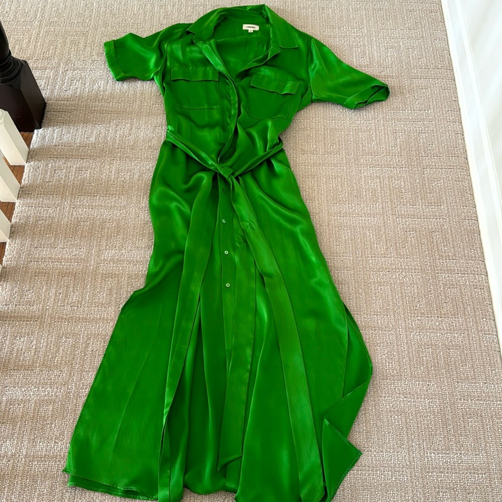 L’Agence Never Worn silk long dress with side slits. The green is gorgeous.